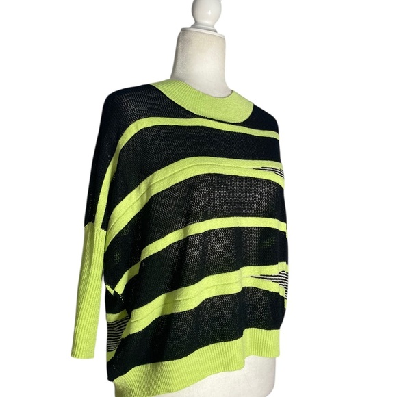Kerisma Knit Top Black and Neon Green Striped Sweater Bold - Picture 2 of 8